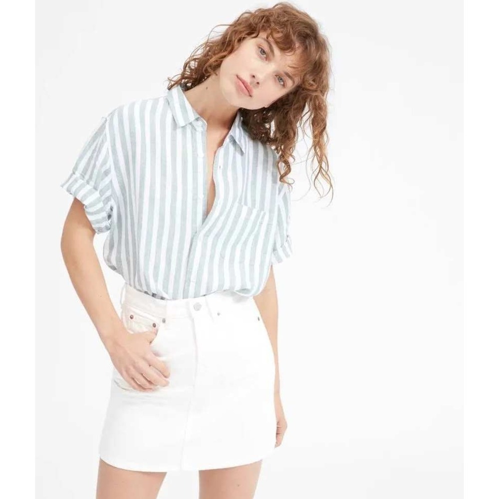 Everlane Women's Bone White Denim Mini Skirt Size 25 Organic Cotton 5 Pocket